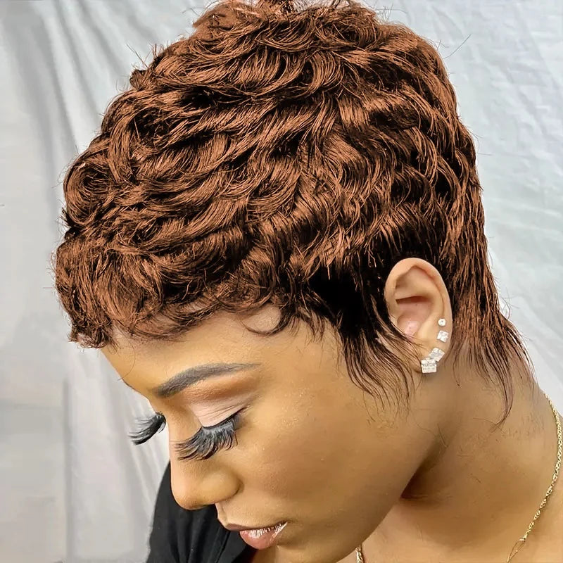 Pixie Cut Short Human Hair Wig | Layered Curly Style | 150% Density | Remy Hair Luxegan