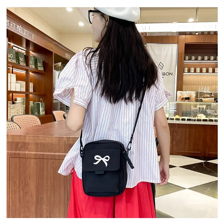 Women’s Fashion Bow Shoulder Bag | Trendy Adjustable Strap Crossbody | Fresh & Sweet Nylon Daily Messenger Bag & Hobo Sling Luxegan