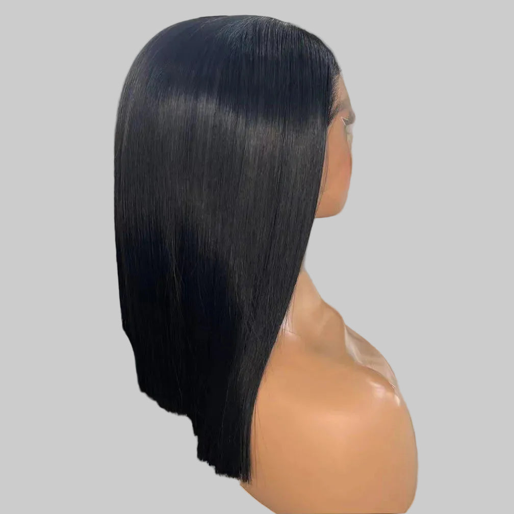 Short Jet Black Silky Straight Futura Synthetic 13x4 Lace Front Bob Wig - 150% Density Glueless Pre-Plucked Hairline Bob Wig - Japan Heat-Resistant Fiber Free Part Wig for Black Women (#1 Black) Luxegan