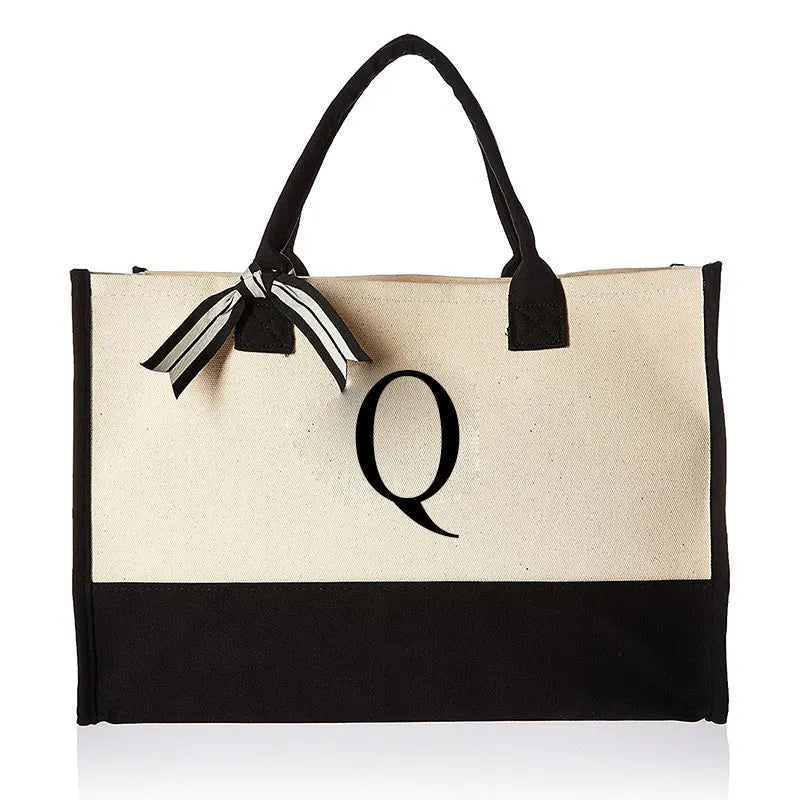 Fashion Floral & Letter Print Canvas Tote | Large Capacity "HARD" Structured Business Handbag | Portable Beach & Shopping Shoulder Bag | Unisex Casual Multi-Purpose Tote Luxegan