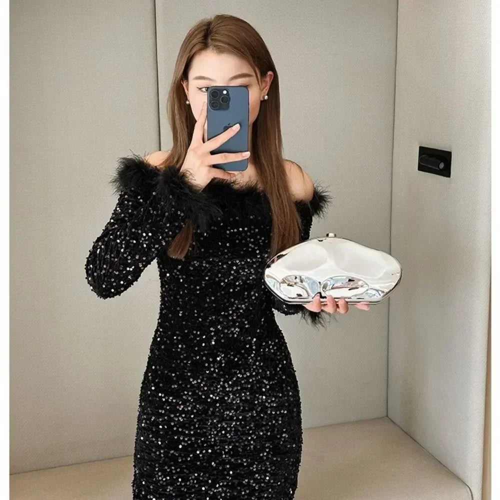 Hard Acrylic Shell Minaudiere | Gold/Silver/Blue Metal Shiny Evening Clutch Luxegan