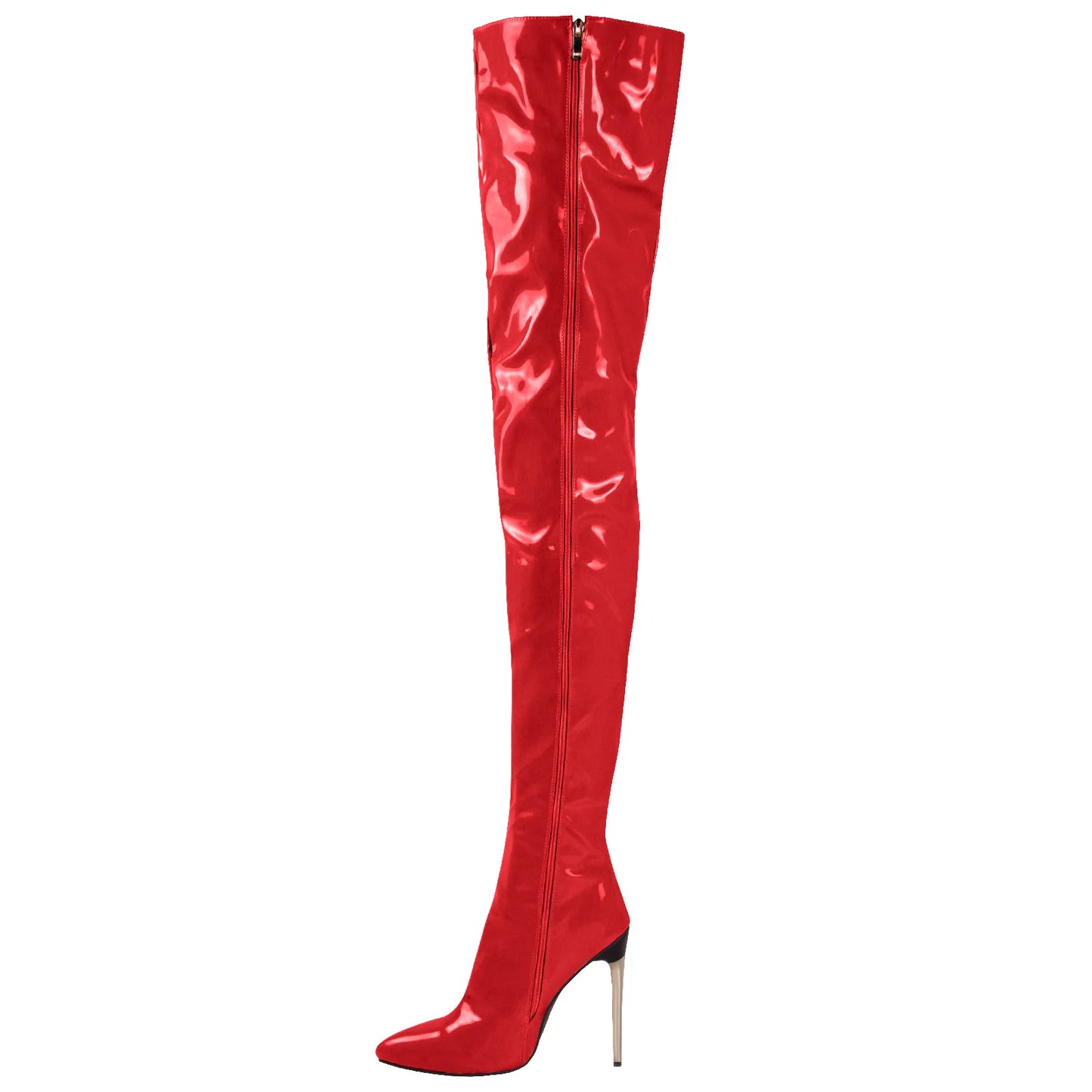 Patent Leather Over-the-Knee Stilettos | Sophisticated Super High Heel Thigh-High Boots | Elegant "Handmade Modern" Silhouette | "Dignified" Sexy Pointed Toe Winter Boots for Radiant Versatile Styling Luxegan