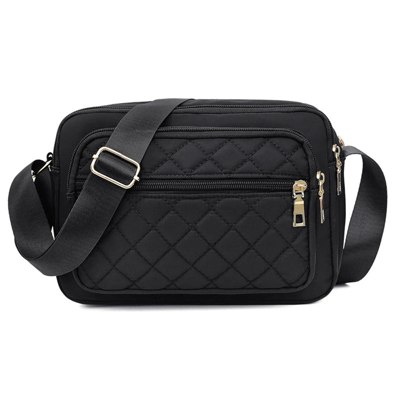 Women’s Korean Fashion Large Capacity Shoulder Bag | Classic Embroidery Thread Satchel for Middle & Old Age | Simple & Practical Nylon Crossbody Bag Luxegan