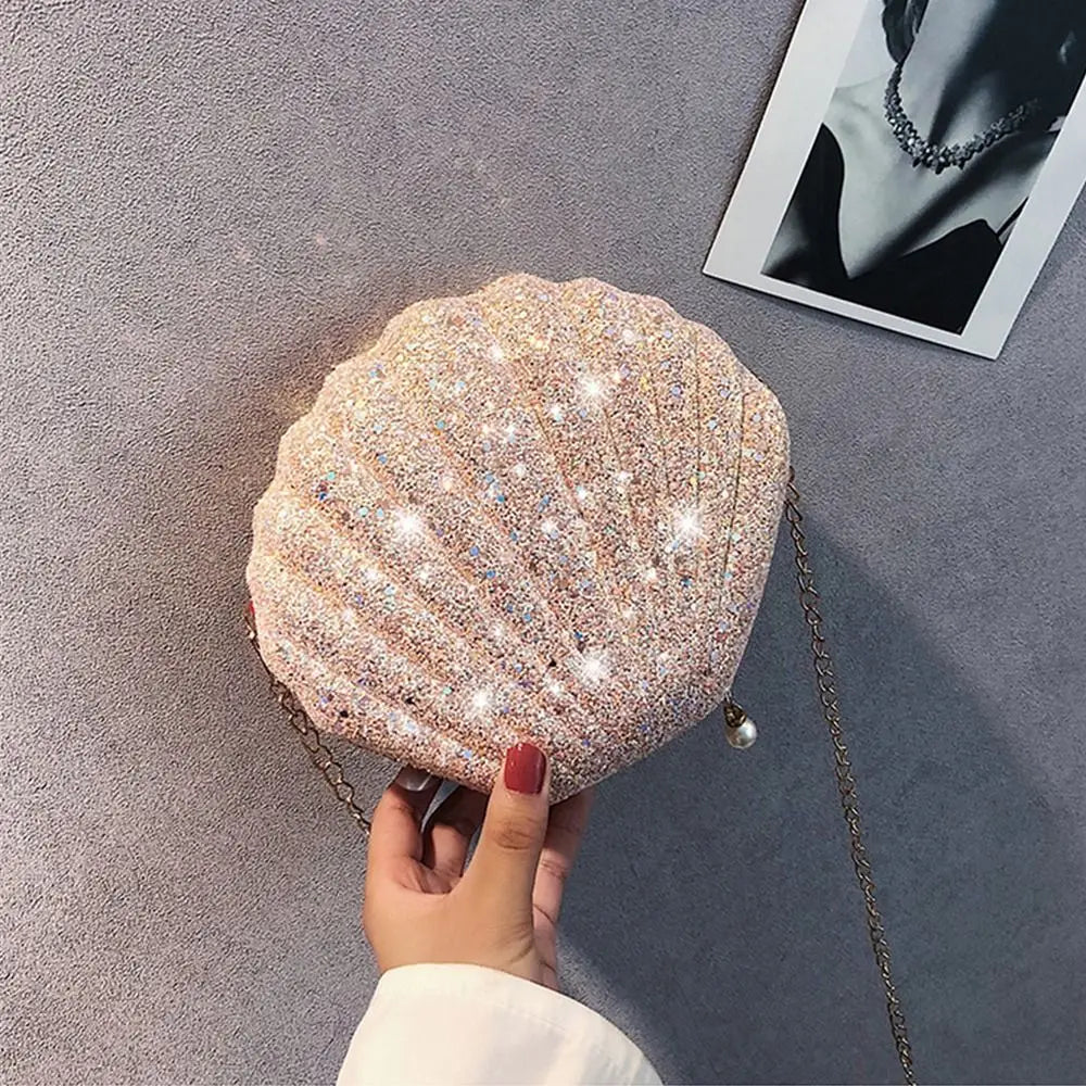 PVC Sequined Shell Crossbody Bag | Cute Chain Shoulder & Phone Pouch Luxegan