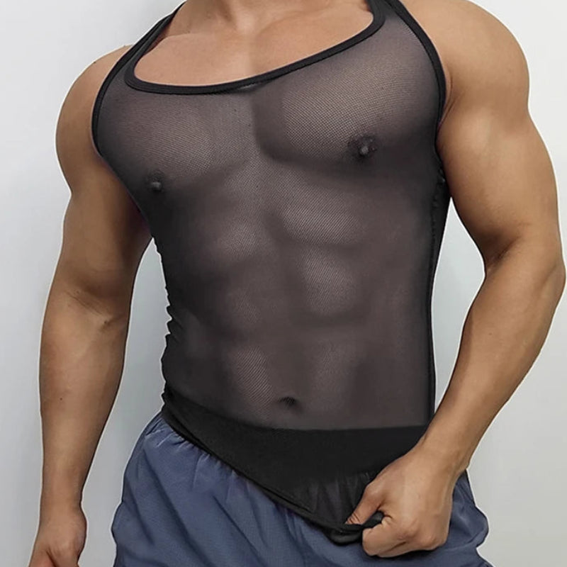 American Style Fashion Men's Perspective Mesh Vest | Sophisticated "Sleeveless" Streetwear Silhouette | Elegant Thin Sexy Casual Tank Top | "Dignified" High-Performance Jersey Top for Radiant Versatile Styling Luxegan