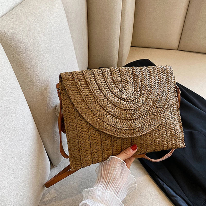 Summer Woven Braided Handbag | Handmade Envelope Shoulder Bag & Beach Tote Luxegan