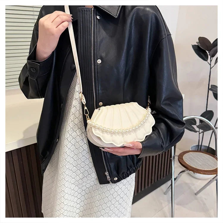 Minimalist Shell Shoulder Bag | Sophisticated "Pearl Decorated" Silhouette | High-End TPU Leather Handbag | "Dignified" High-Performance Cute Crossbody for Radiant Versatile Styling Luxegan