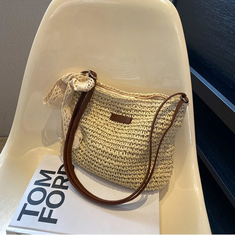Summer Straw Saddle Bag | Handmade Woven Crossbody Purse Luxegan
