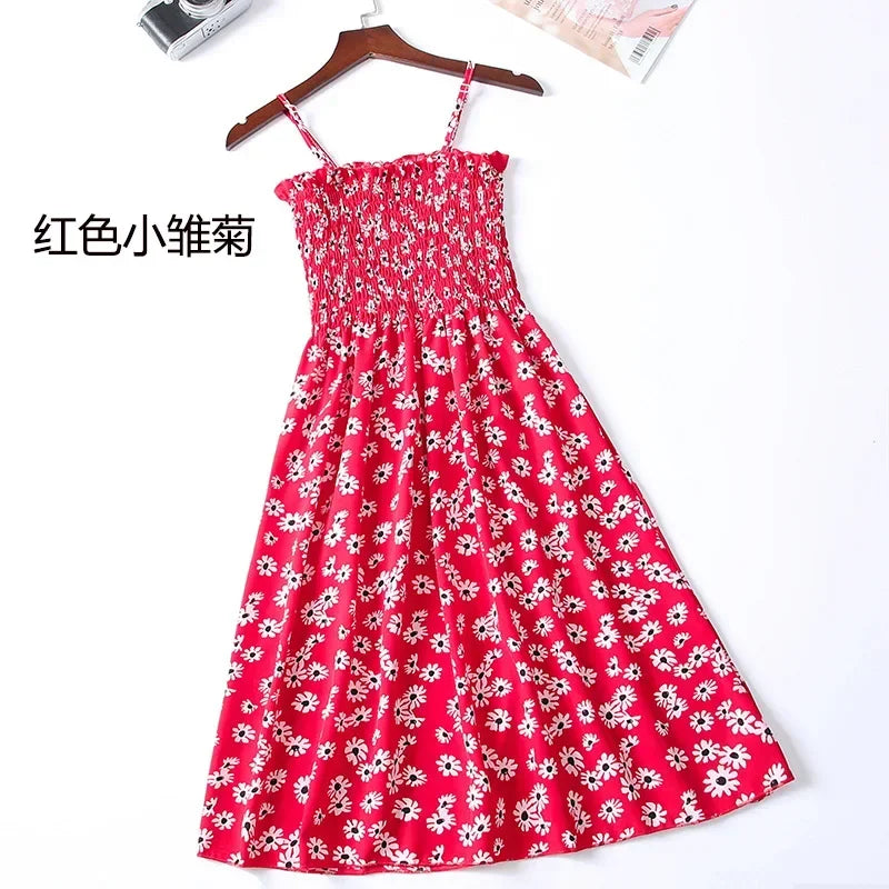 Floral Chiffon Spaghetti Strap Mini Dress | Ruffled Slash-Neck Elastic Waist Sundress | Tiered Spring/Summer Slim Fit A-Line Dress Luxegan