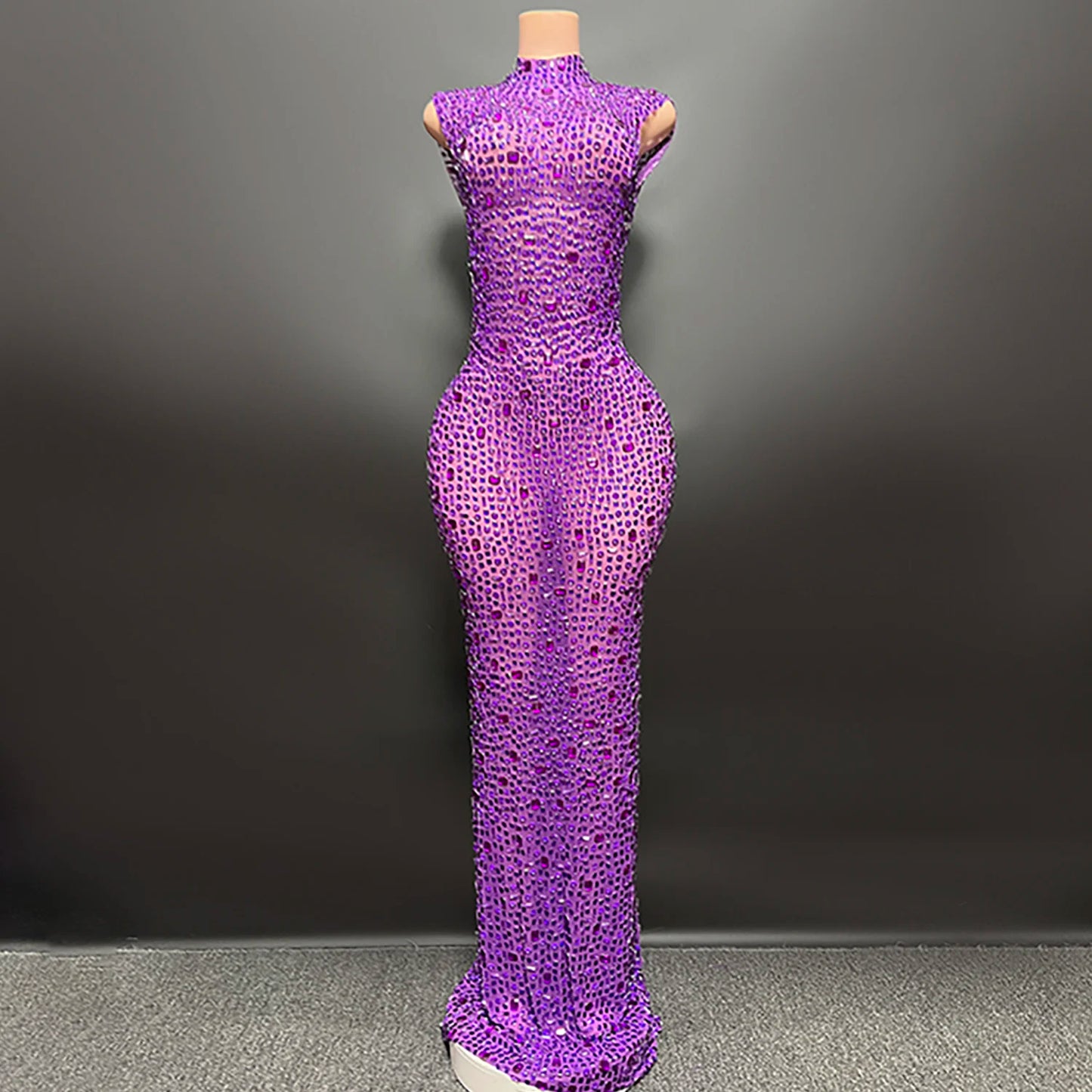 Luxurious Rhinestone Celebration Party Dress | Sparkling Couture Baby Shower Gown | One-Shoulder Turtleneck Medium-Stretch Sheath Dress Luxegan