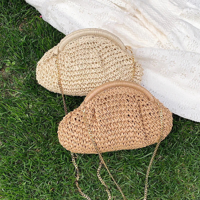 Soft Straw Shell Crossbody Bag | Casual Knitted Shoulder Bag with Excellent Texture Luxegan