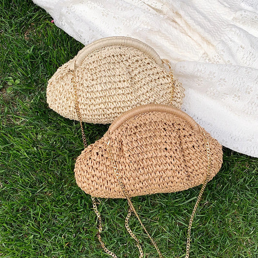 Soft Straw Shell Crossbody Bag | Casual Knitted Shoulder Bag with Excellent Texture Luxegan