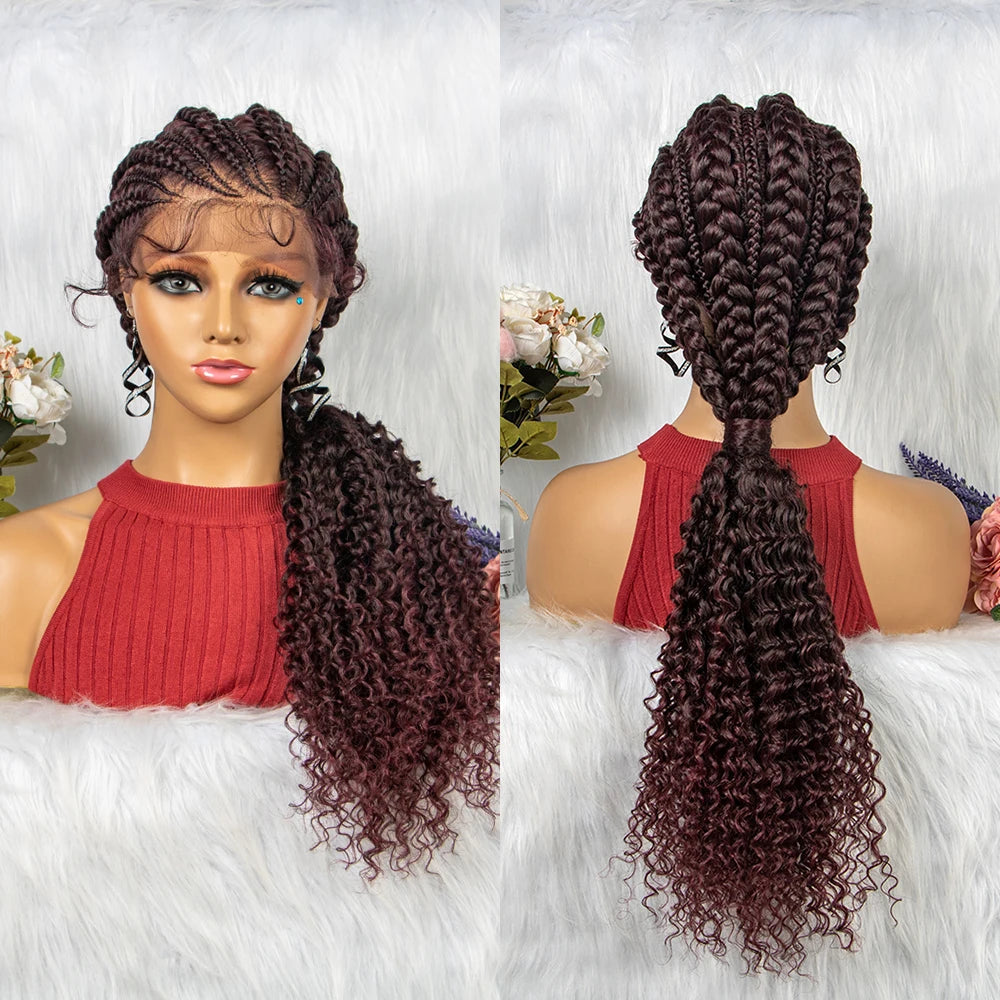 Lace Frontal Synthetic Braided Wigs Lace Front Braided Ponytail Wig Natural Knotless with Baby Hair for Black Women Daily Use Luxegan