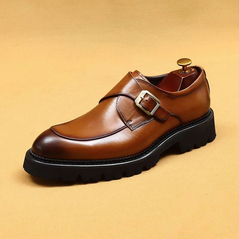 European Luxury Men's Sneakers | Sophisticated Double Monk Strap Cow Leather Footwear | Elegant "Wingtip Brogue" Silhouette | "Dignified" Round-Toe Casual Shoes for Radiant Versatile Office & Party Styling Luxegan