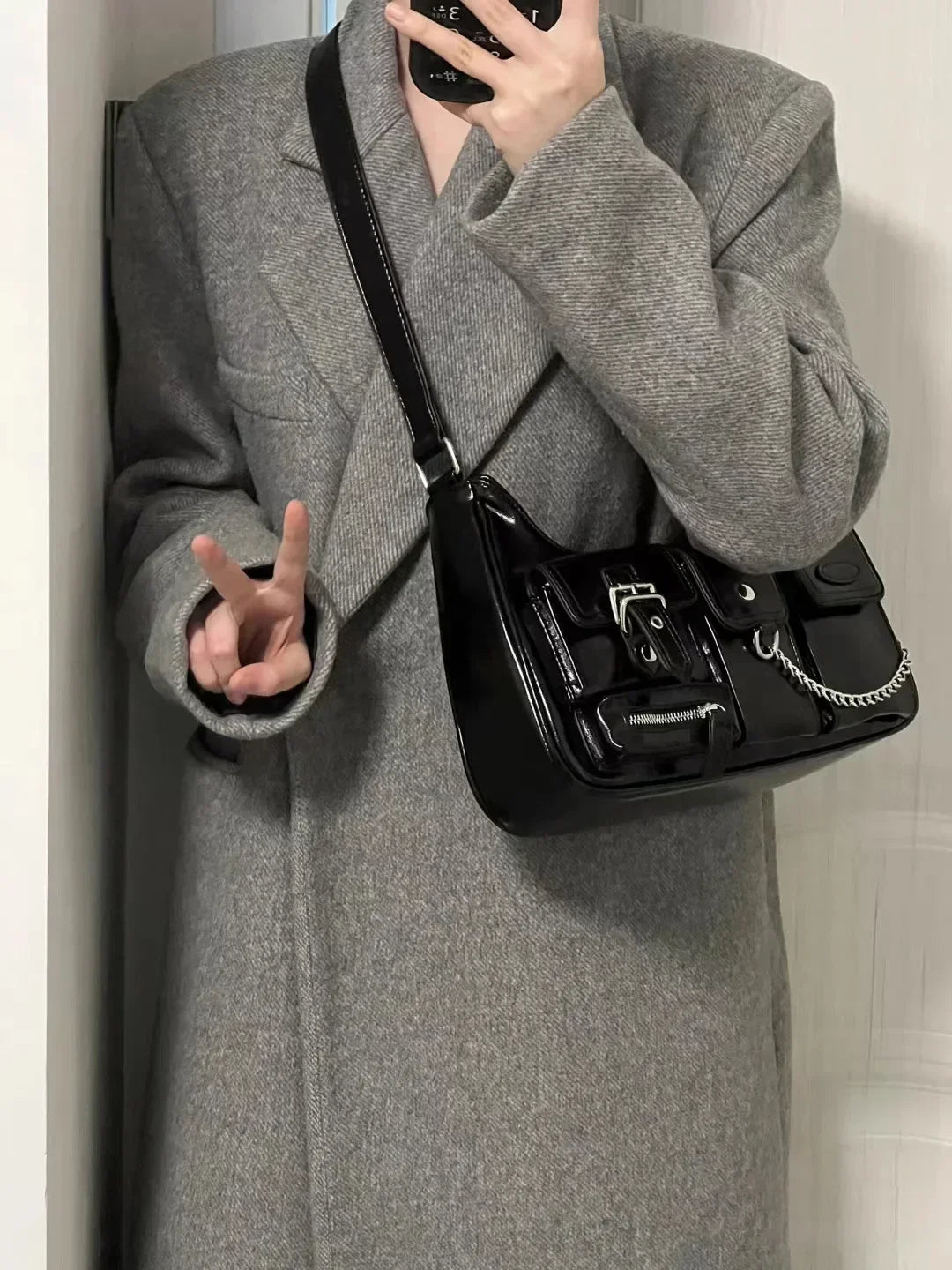 PU/Polyester Solid Dumpling Bag | Soft Harajuku Punk Y2K Chain Crossbody Luxegan