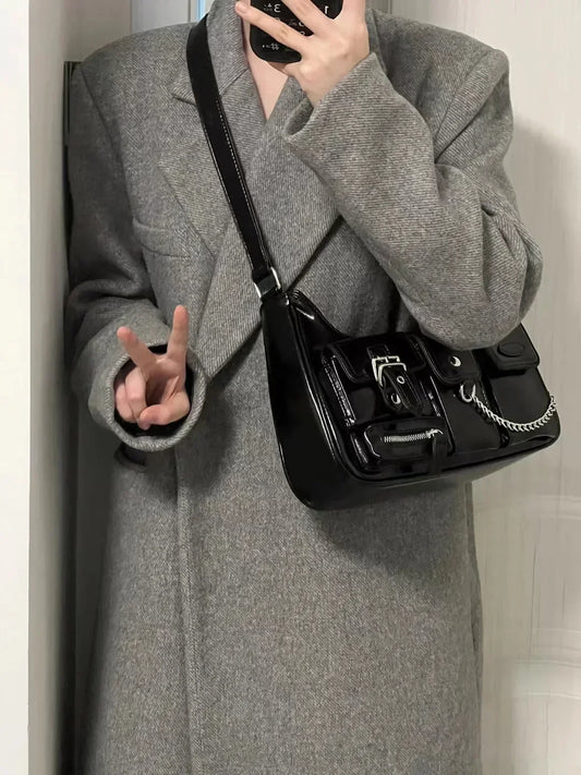 PU/Polyester Solid Dumpling Bag | Soft Harajuku Punk Y2K Chain Crossbody Luxegan