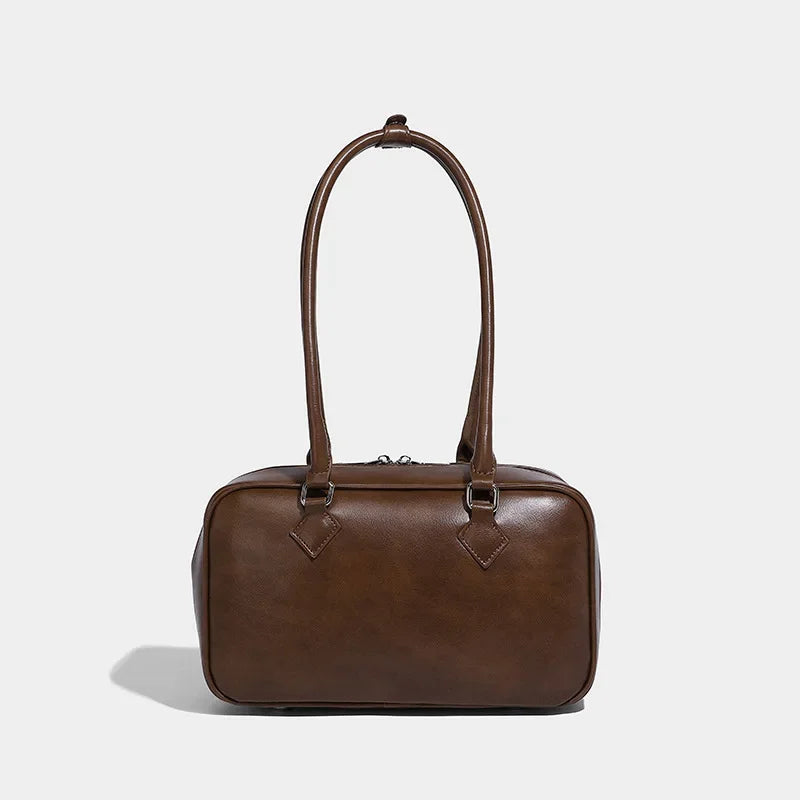 Retro PU Leather Underarm Bag | Sophisticated Solid Color Shoulder Silhouette | Elegant "Spring Fashion" Luxury Handbag | "Dignified" Simple Lady Purse for Radiant Versatile Styling Luxegan