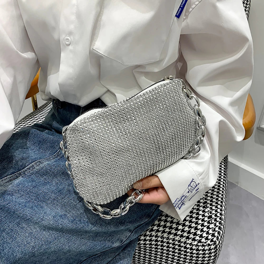 Bling Rhinestone Tote Bag | Soft Chain Shoulder & Handbag Luxegan