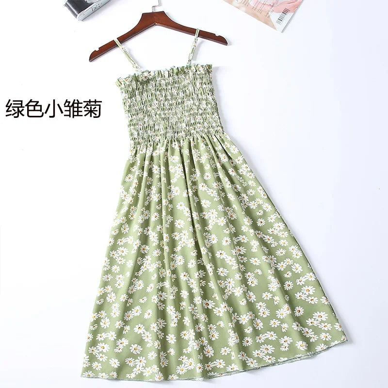 Floral Chiffon Spaghetti Strap Mini Dress | Ruffled Slash-Neck Elastic Waist Sundress | Tiered Spring/Summer Slim Fit A-Line Dress Luxegan