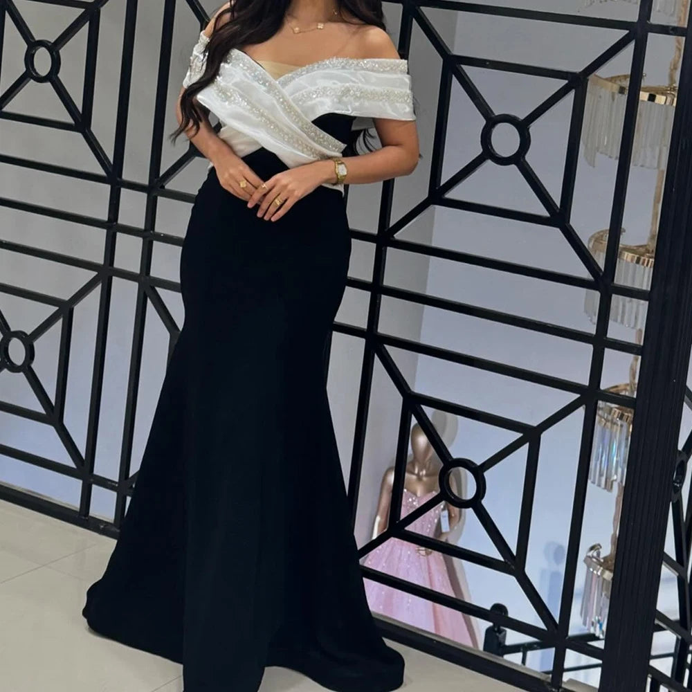 Pleat Sequined Backless A-Line Evening Gown | Off-Shoulder Sleeveless Floor-Length Prom Dress Luxegan