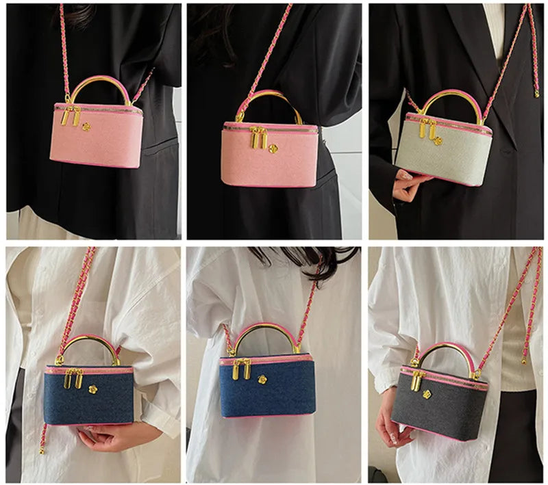 Denim Knitting Box Bag | Hard Luxury Designer Small Square Chain Crossbody Luxegan