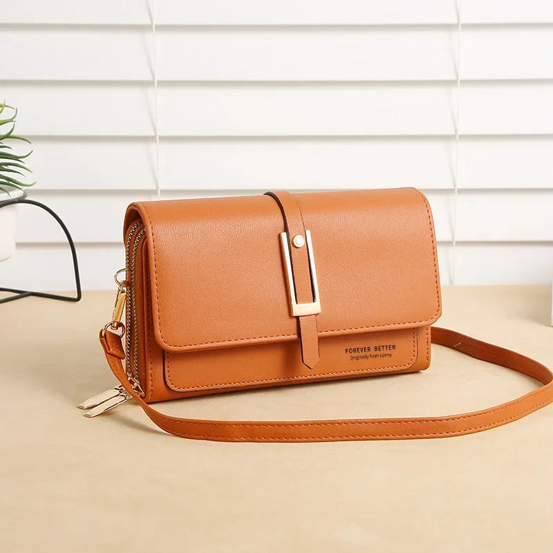 Leather Women's Mobile Phone Bag | Fashionable Multifunctional Small Square Bag (Trendy Retro Shoulder Bag) Luxegan