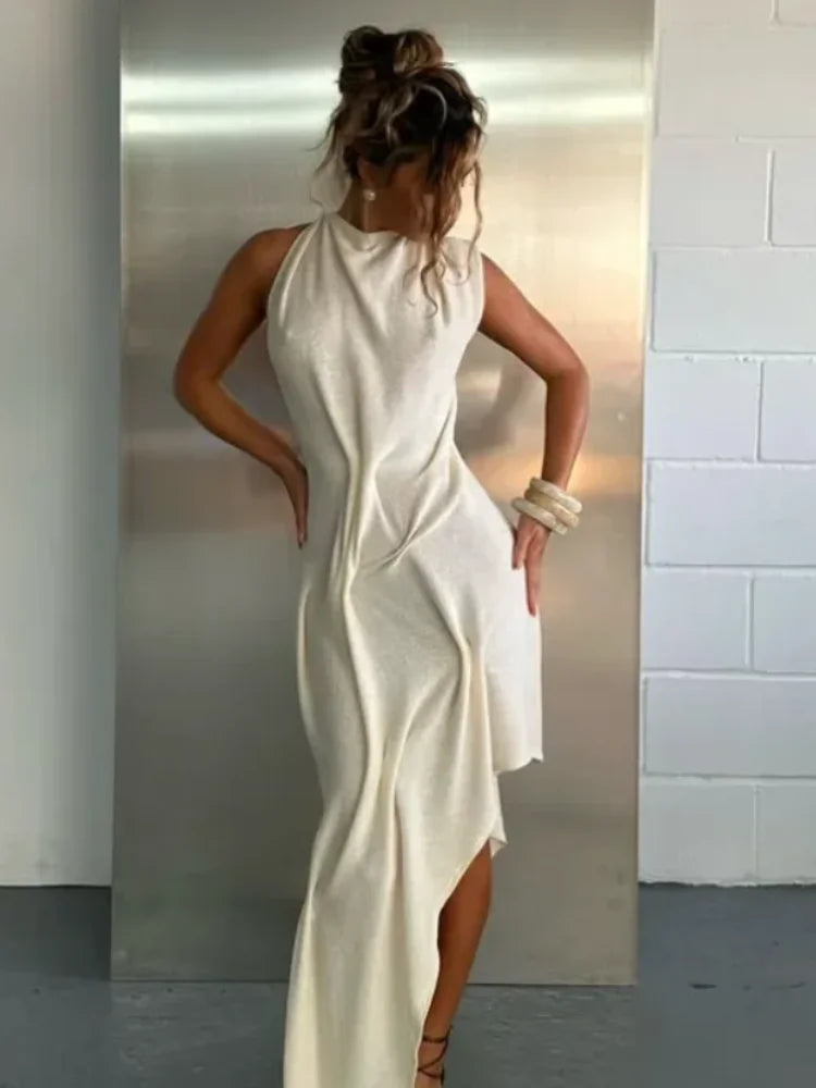 Long Sleeve Slim Sheath Knee-Length Dress – Crew Neck, Solid, All Season Luxegan
