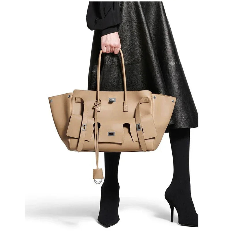 Luxury Wings Style Synthetic Leather Shoulder Bag,Large Capacity Commuting Women Tote Bag,Punk Buckle Simple Versatile Handbag