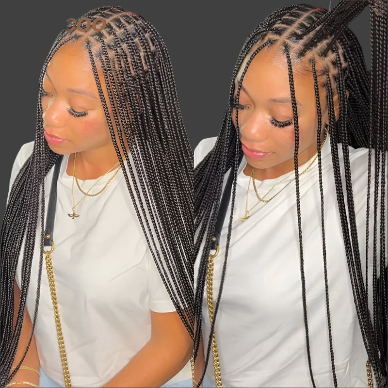 Knotless Box Braids Full Lace Wig | Cornrow Accents | Synthetic Braids | Black Women Luxegan