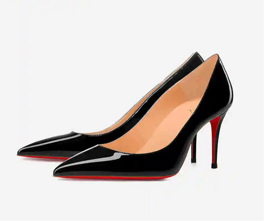 Elegant Luxury Brand Black Stilettos | Sophisticated Red Shiny Bottom Pumps | Elegant "Handmade Patent Leather" Silhouette | "Dignified" Sexy Pointed Toe Wedding Shoes for Radiant Versatile Styling Luxegan