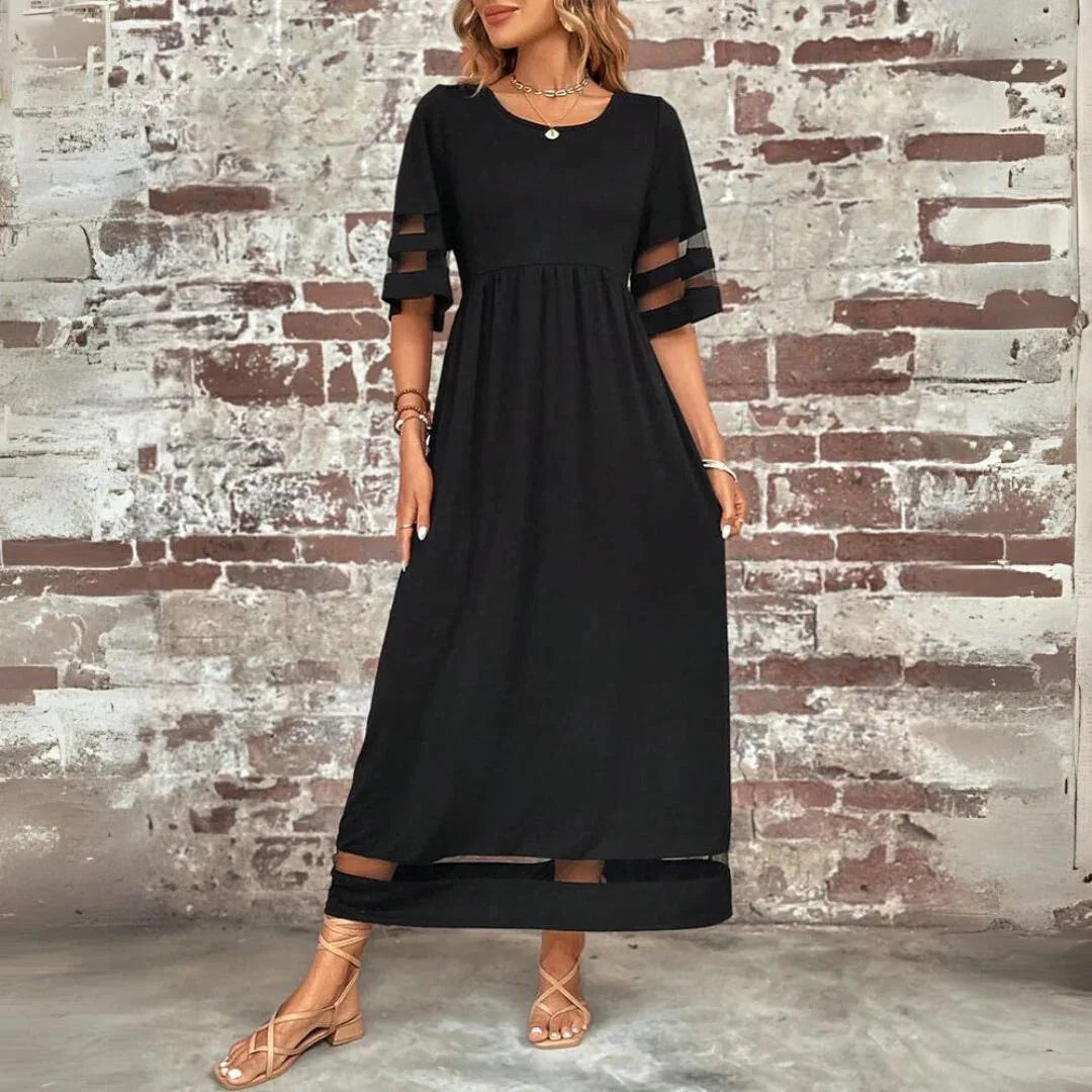 Five-Quarter Sleeve Round Neck Loose Maxi Dress | Solid Knit Casual Everyday Dress Luxegan