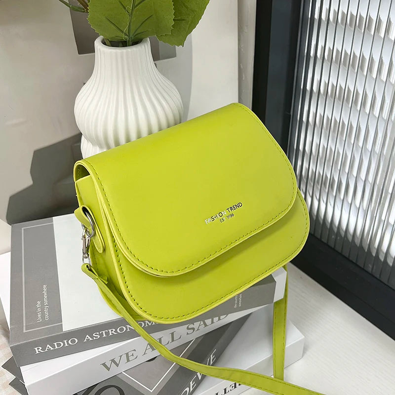 Vintage PU Leather Saddle Bag | Small Handbag with Lettering Luxegan
