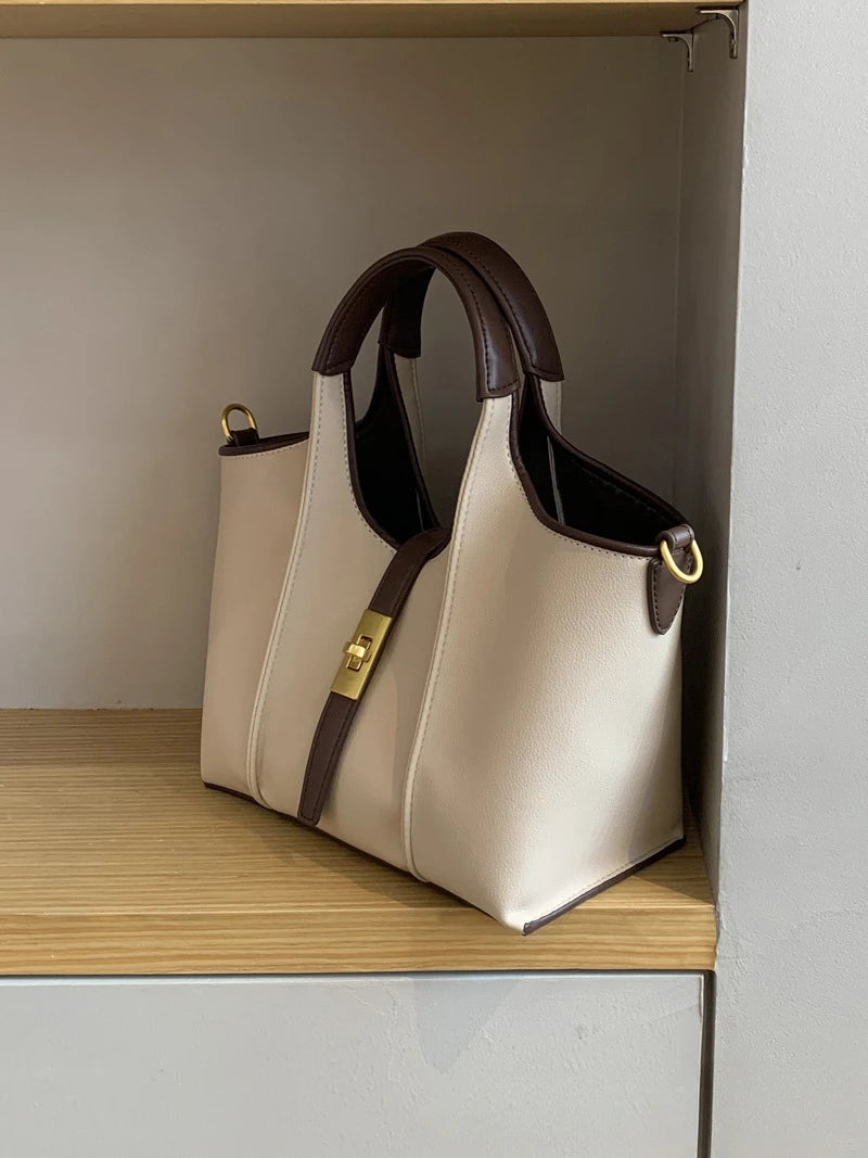 Canvas/PU Oil Wax Bucket Tote | Moderate Commuter Crossbody Luxegan