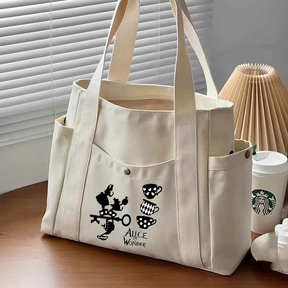 Alice in Wonderland Canvas Tote Bag | Unisex Work Commuter Carrying Bag | College Student Book Shoulder Shopping Bag Luxegan
