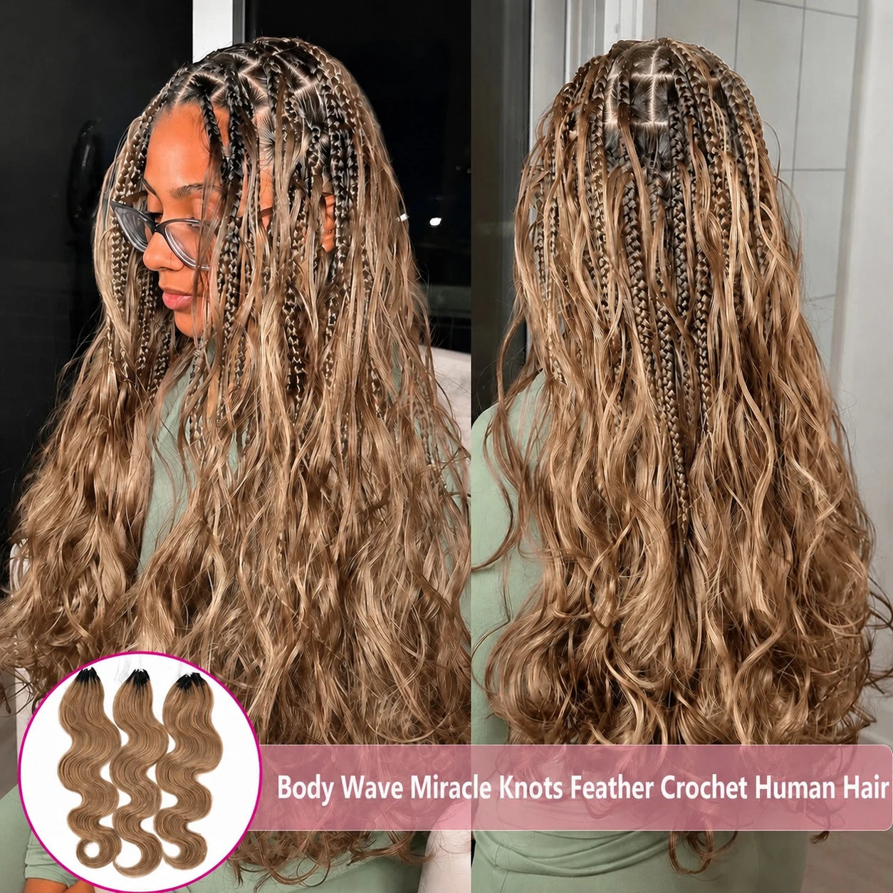 Honey Blonde Body Wave Human Hair Crochet Extensions | 16–24 Inch Luxegan