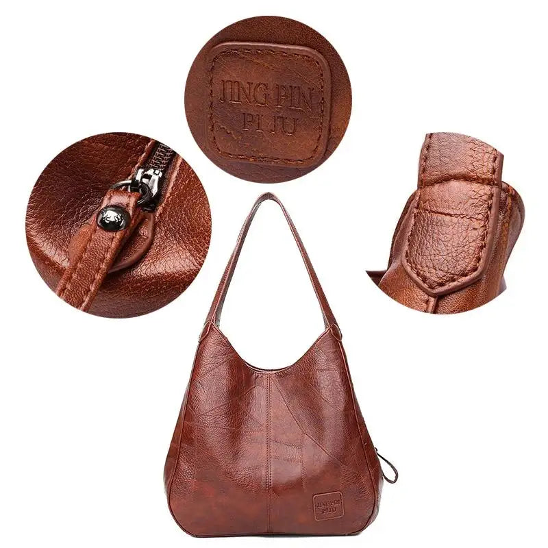 Vintage Women's Leather Shoulder Bag | Large Capacity Marble Grain Daily Commuter Handbag (Shopping Tote, Zipper & Hasp Closure) Luxegan