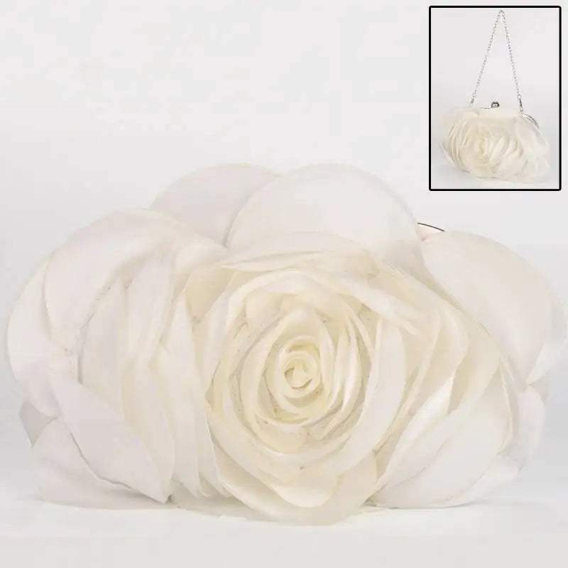 Luxury Flower Bride Evening Clutch Purse | Embroidered Ruched Floral Party Handbag | Premium Satin-Lined Wedding Wallet | Elegant Minaudiere Chain Shoulder Bag Model EB034 Luxegan
