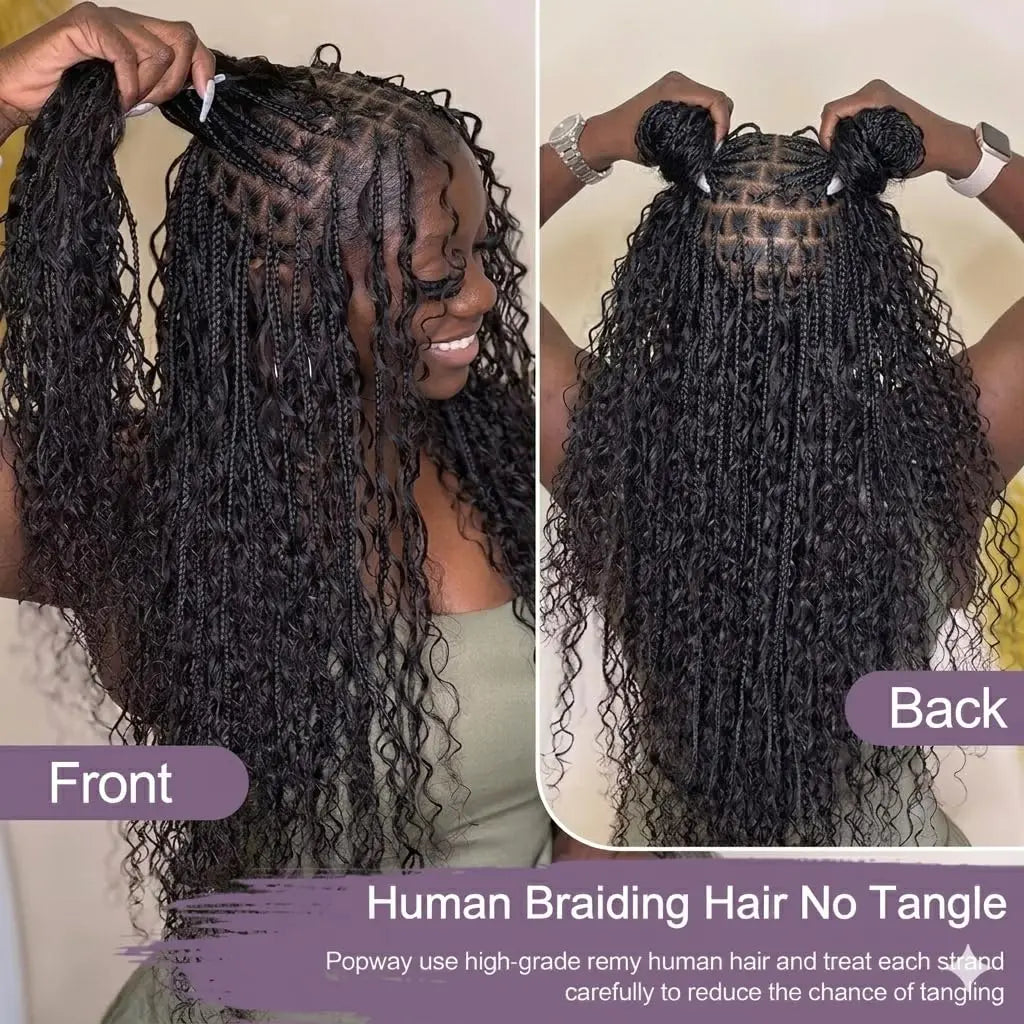 Burmese Curly Human Hair Bulk | Boho Braids Knotless Braiding Virgin Hair Extensions No Weft - view 3