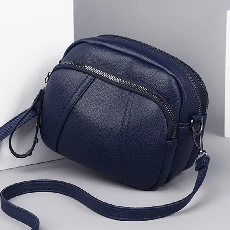 Solid Color Fashionable Rivet Zipper Women's Mobile Phone Bag | Simple Soft Leather Shoulder Crossbody Small Square Bag Luxegan
