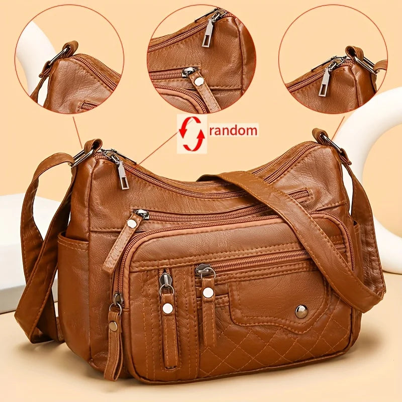 Ladies' Multi-Pocket Crossbody Bag | Fashion Multi-Zip & Vegan Leather Handbag Luxegan