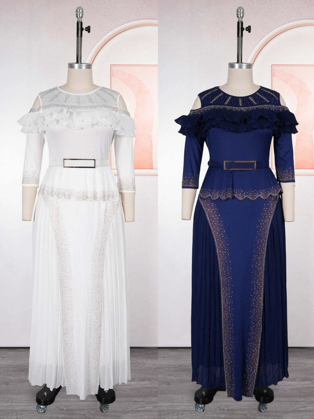 Wedding Party Prom Dress Dubai African Women Luxury Ruffle Pleated Long Dress Ankara Dashiki Turkey Clothes Formal Occasion Gown