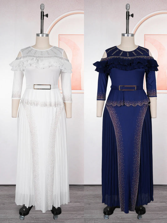 Vestido de Fiesta de Boda para Mujer Africana de Dubai, Lujoso, con Volantes, Plisado, Largo, Ankara Dashiki, Ropa Turca, Traje Formal para Ocasiones Especiales