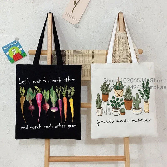 Vintage Radish Canvas Tote Bag | Women Gardening Lover Beach Shoulder Bag | Funny Phytology Travel Shopping Bags Plant Style Handbag