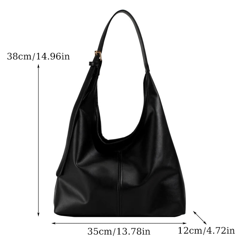 PU Leather Solid Casual Tote | Hard Retro Simple Large Shoulder Bag Luxegan
