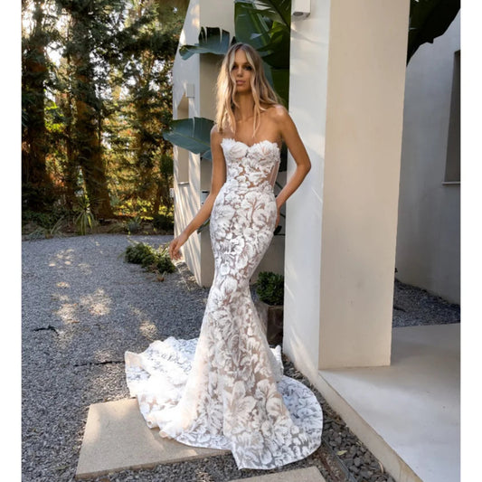 White Lace Embroidery Prom Dress | Spaghetti Strap Scoop Neck Evening Gown | Sleeveless A-Line Tulle Formal Wedding Party Dress Luxegan