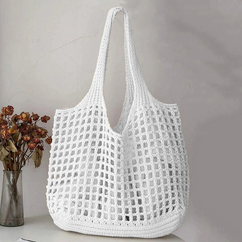 Knitted Hollow Crochet Tote | Soft Large Capacity Underarm Bag Luxegan