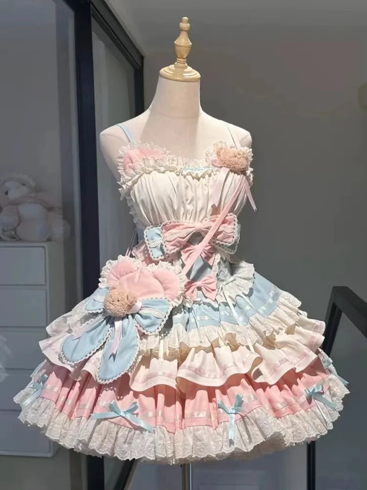 Women's Vintage Sweet Party Dress | Cute Y2k Bandage Birthdays Cake Dress | Elegant O-Neck Slim Fit Mini Dress | Premium Tatting Non-Stretch A-Line Vestido Model HD12215 Luxegan