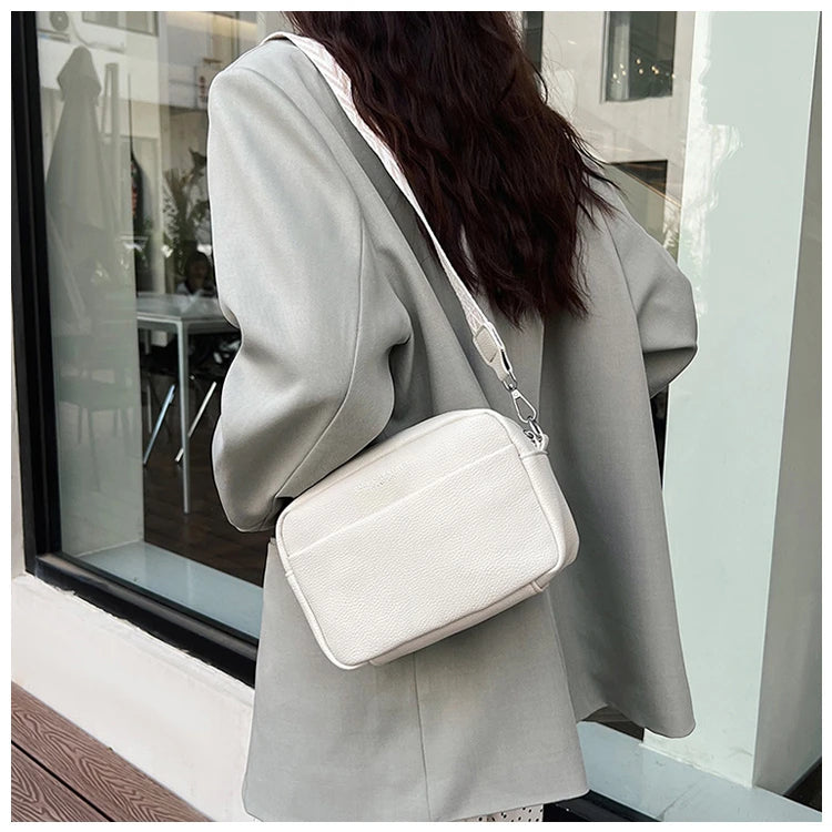 Wide-Strap Crossbody Bag | Casual Solid Color Satchel Luxegan