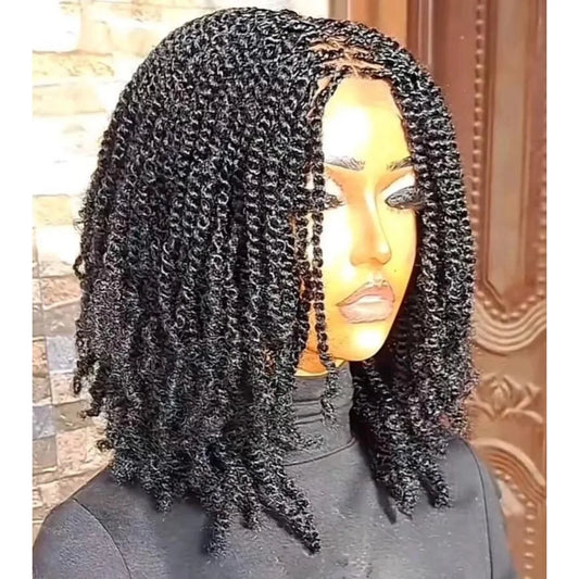 Kinky Twist Short Braided Wig | Sophisticated "Lightweight" Silhouette | Ready-to-Ship Closure Style Braided Lace Wig | "Dignified" High-Performance Kanekalon Fiber for Radiant Versatile Styling