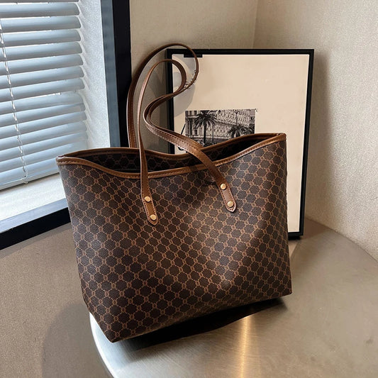 Large Capacity Shoulder Bag for Women | PU Leather Handbag for Commuting & Casual Use (Versatile Tote Bag, Geometric Pattern) Luxegan